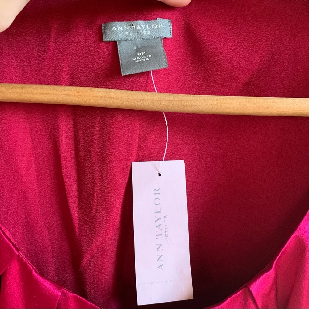 Ann Taylor Fuschia Silk Midi Scoop Neck Sleeveless Dress - Picture 2 of 9